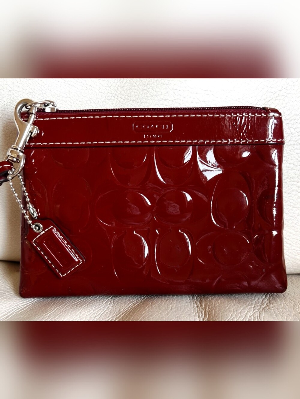Coach Dark Red Patent Leather Signature Wristlet
